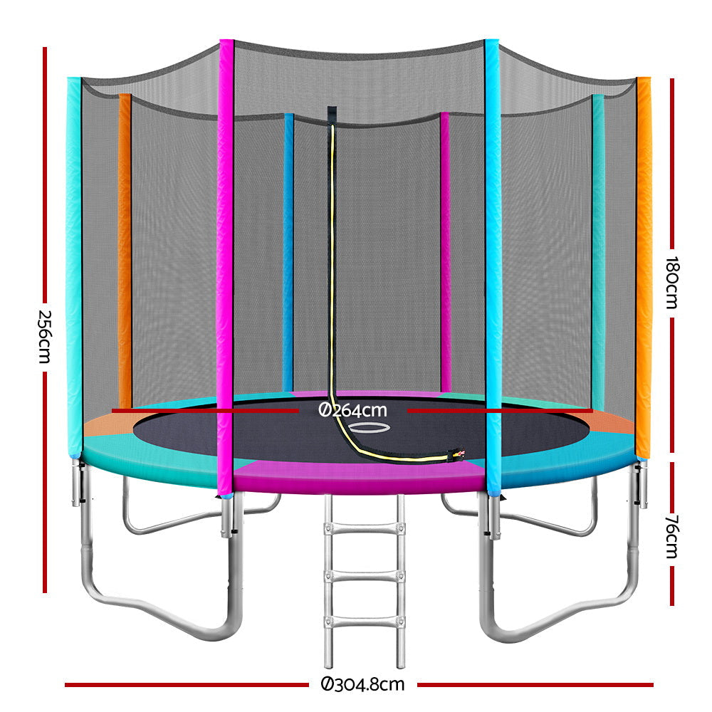 10FT Trampoline Round Trampolines Kids Safety Net Enclosure Pad Outdoor Gift Multi-coloured-1
