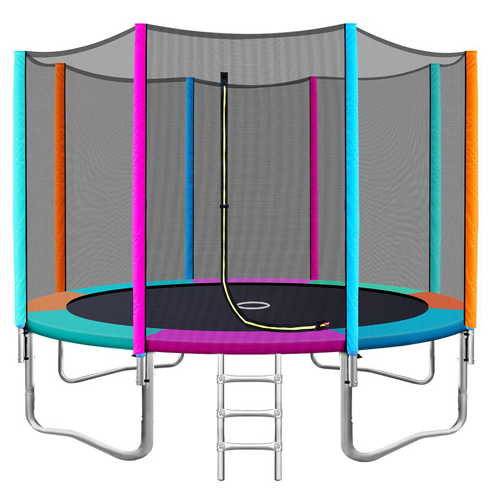 12FT Trampoline Round Trampolines Kids Safety Net Enclosure Pad Outdoor Gift Multi-coloured-0
