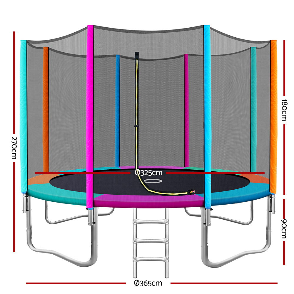 12FT Trampoline Round Trampolines Kids Safety Net Enclosure Pad Outdoor Gift Multi-coloured-1