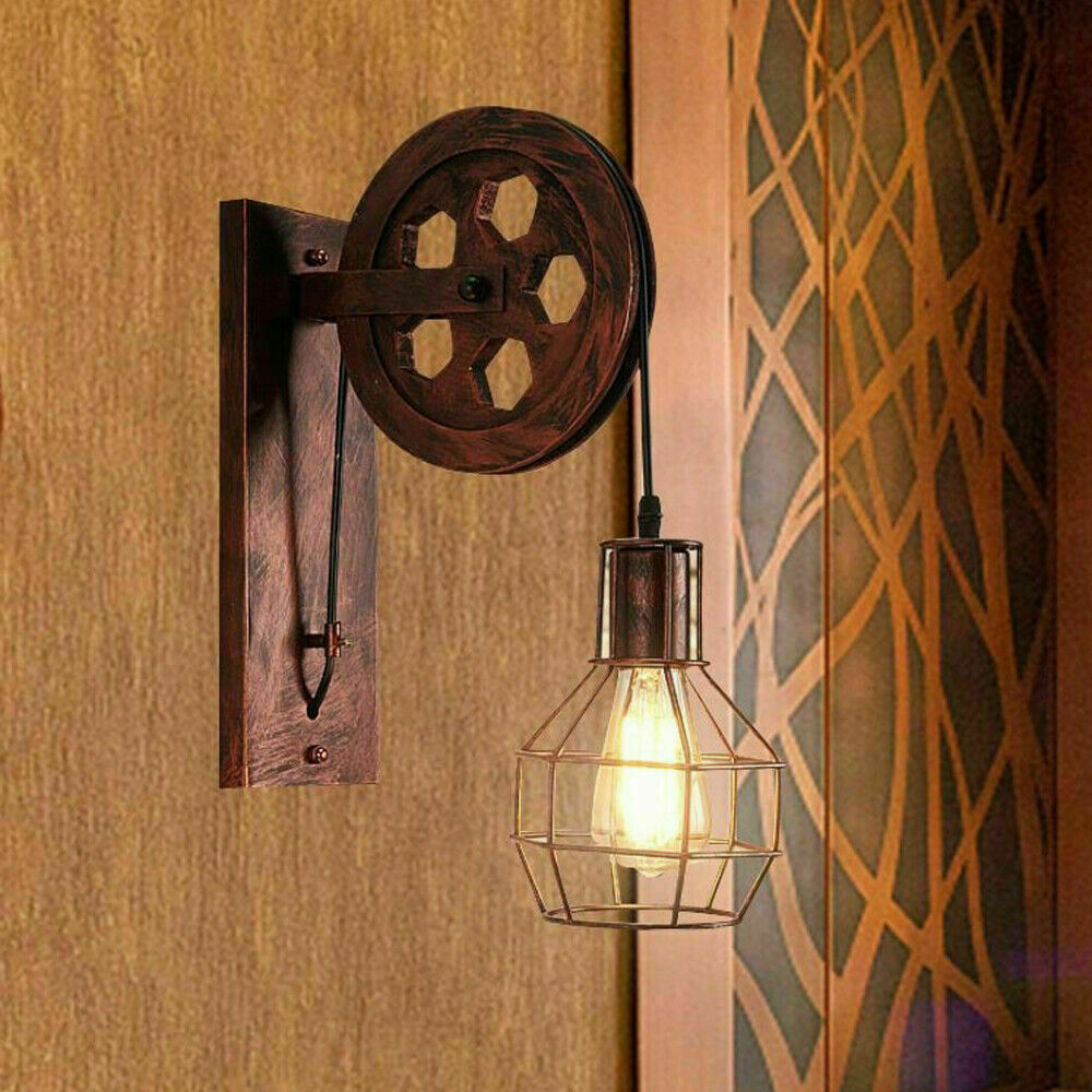 Industrial Pulley Wall Sconce Cage Wall Light Home Restaurant Farmhouse~1163-17