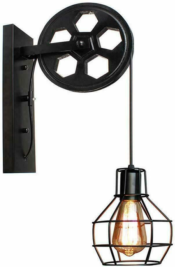 Industrial Pulley Wall Sconce Cage Wall Light Home Restaurant Farmhouse~1163-1