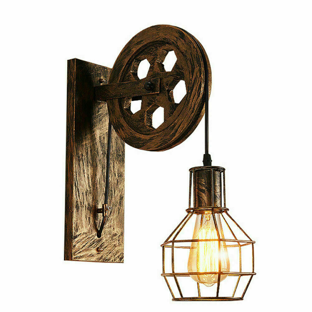 Industrial Pulley Wall Sconce Cage Wall Light Home Restaurant Farmhouse~1163-0