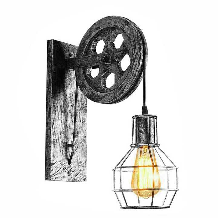 Industrial Pulley Wall Sconce Cage Wall Light Home Restaurant Farmhouse~1163-10