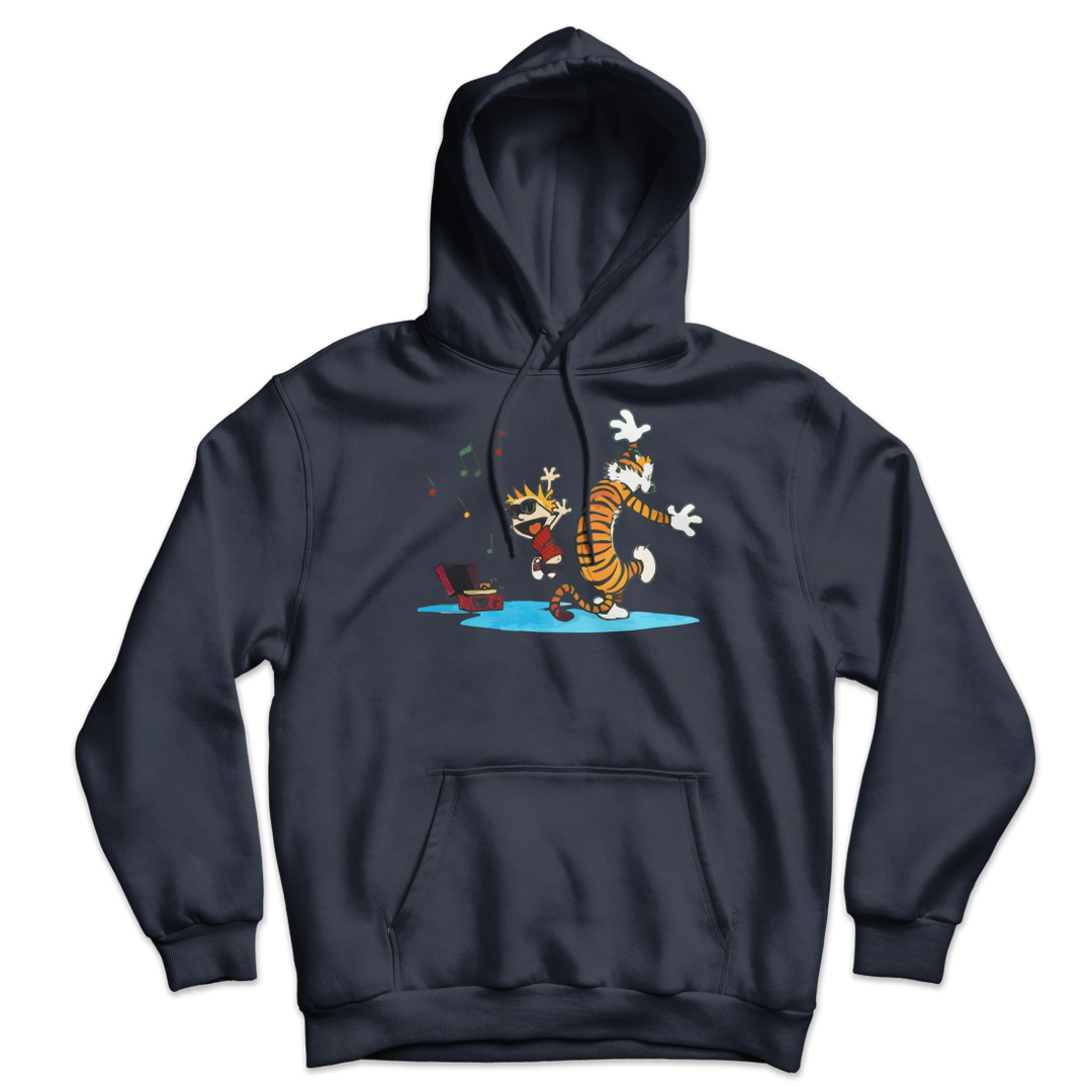 Calvin and Hobbes Dancing with Record Player Unisex Hoodie-2