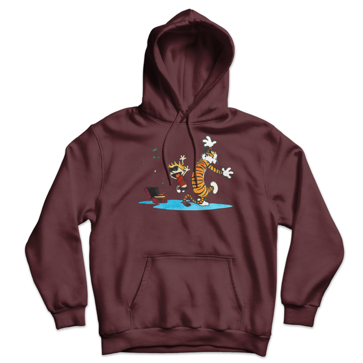 Calvin and Hobbes Dancing with Record Player Unisex Hoodie-4