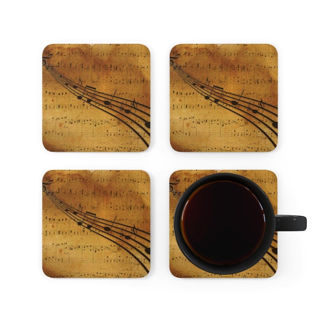 Corkwood Coaster 4 Piece Set, Brown Musical Note Style Coasters-5