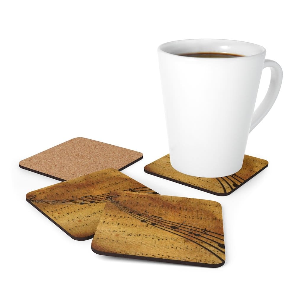 Corkwood Coaster 4 Piece Set, Brown Musical Note Style Coasters-4