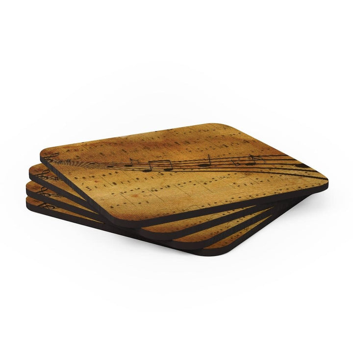 Corkwood Coaster 4 Piece Set, Brown Musical Note Style Coasters-3