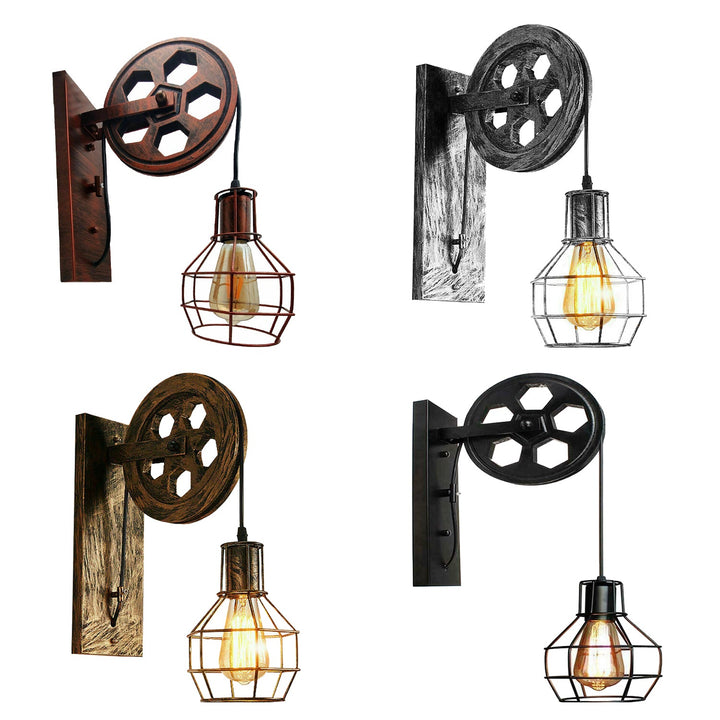 Industrial Pulley Wall Sconce Cage Wall Light Home Restaurant Farmhouse~1163-2