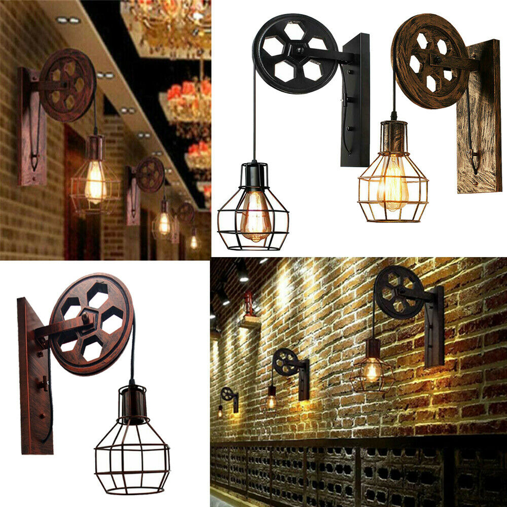 Industrial Pulley Wall Sconce Cage Wall Light Home Restaurant Farmhouse~1163-6