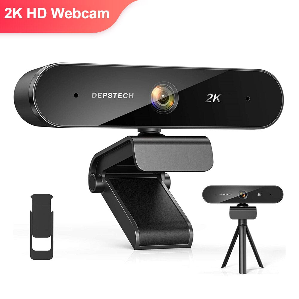 2K Webcam with Dual Microphone Privacy Cover Tripod Stand USB Web Camera for Video Conference Teaching Chat Gaming D08S-0