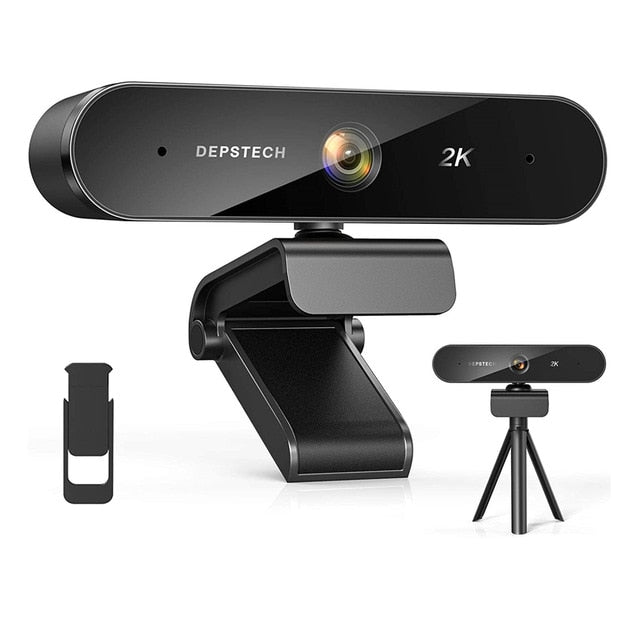 2K Webcam with Dual Microphone Privacy Cover Tripod Stand USB Web Camera for Video Conference Teaching Chat Gaming D08S-1