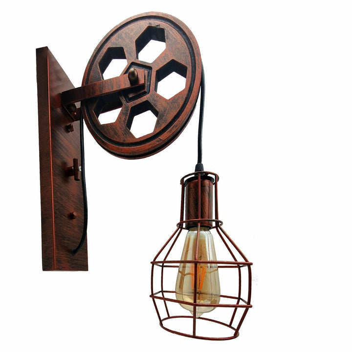 Industrial Pulley Wall Sconce Cage Wall Light Home Restaurant Farmhouse~1163-15