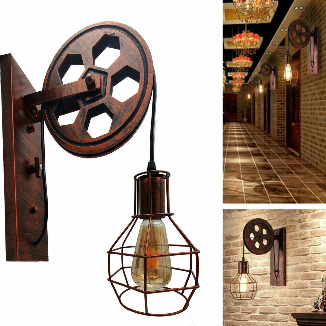 Industrial Pulley Wall Sconce Cage Wall Light Home Restaurant Farmhouse~1163-16