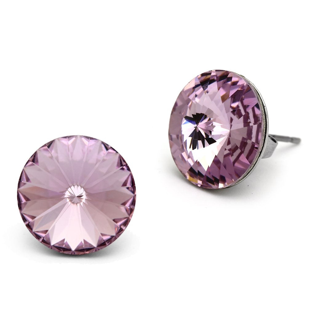 TK1042 - High polished (no plating) Stainless Steel Earrings with Top Grade Crystal  in Light Amethyst-0