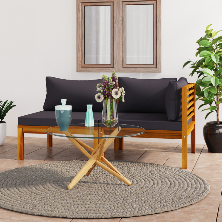 vidaXL 2 Piece Sofa Set with Dark Gray Cushions Solid Acacia Wood-3