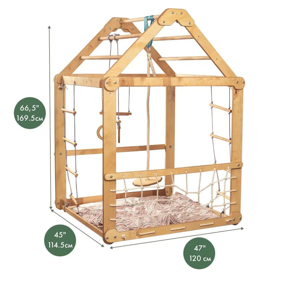 3in1 Wooden Playhouse with Swings and Seesaw-1