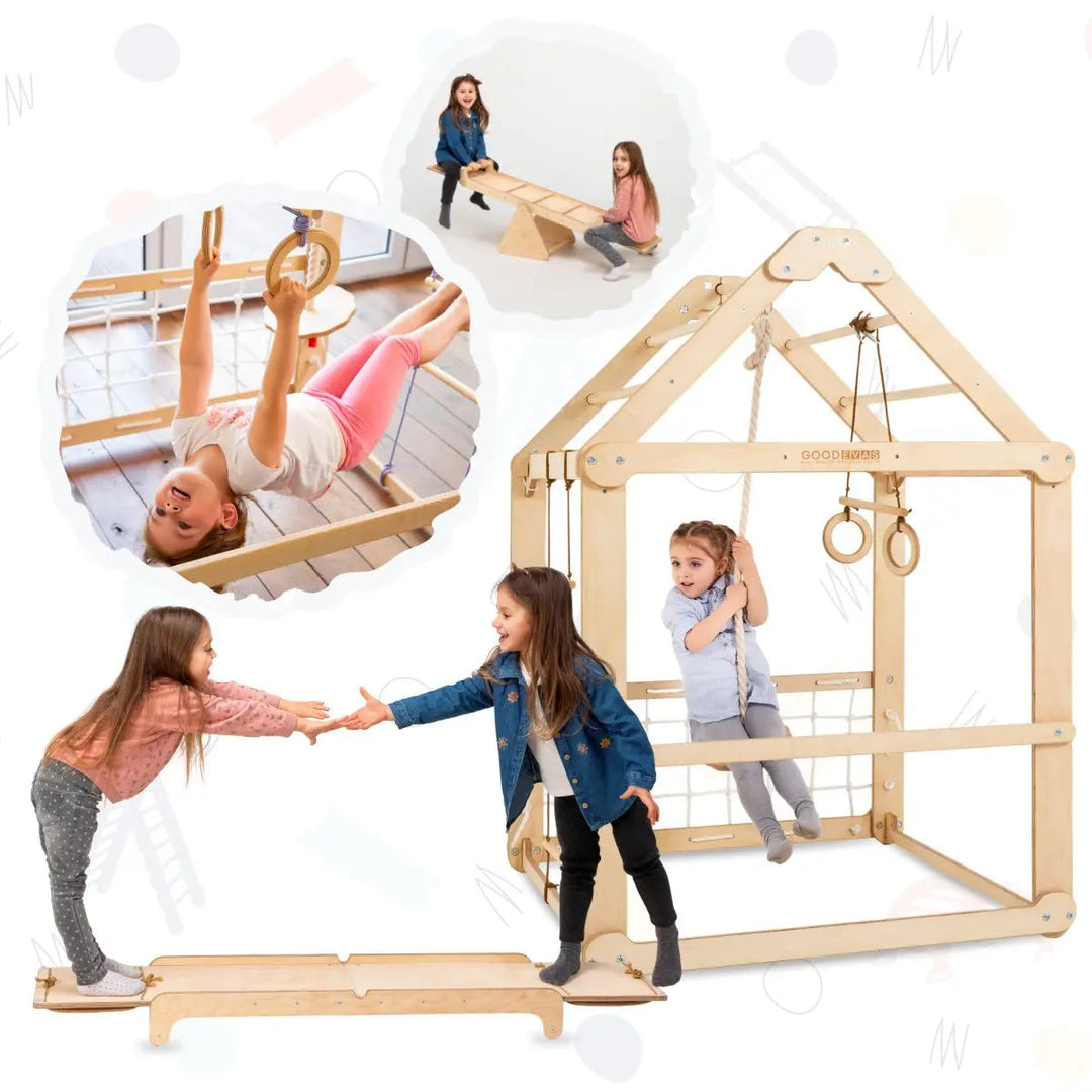 3in1 Wooden Playhouse with Swings and Seesaw-0
