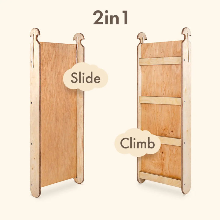 4in1 Montessori Climbing Set: Triangle Ladder + Arch/Rocker + Slide Board/Ramp + Climbing Net – Beige-2