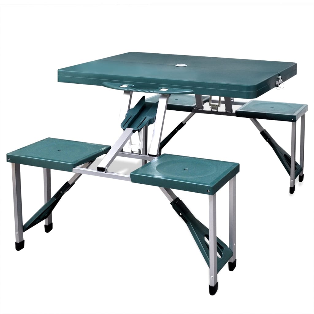 vidaXL Outdoor Patio Foldable Portable Camping Table Dining Set Aluminum Green/Gray-4