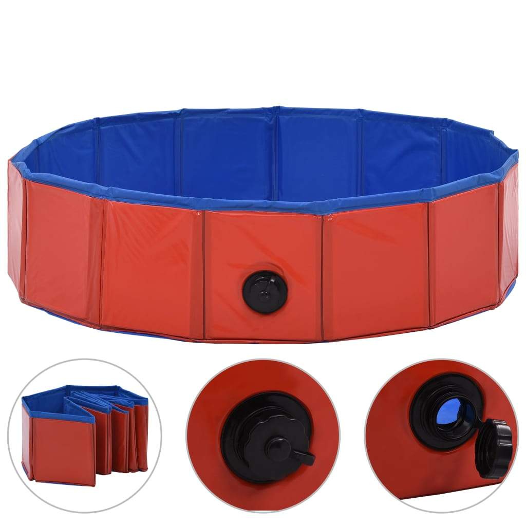 vidaXL Foldable Dog Swimming Pool PVC Animal Pet Supply Red/Blue Multi Sizes-1