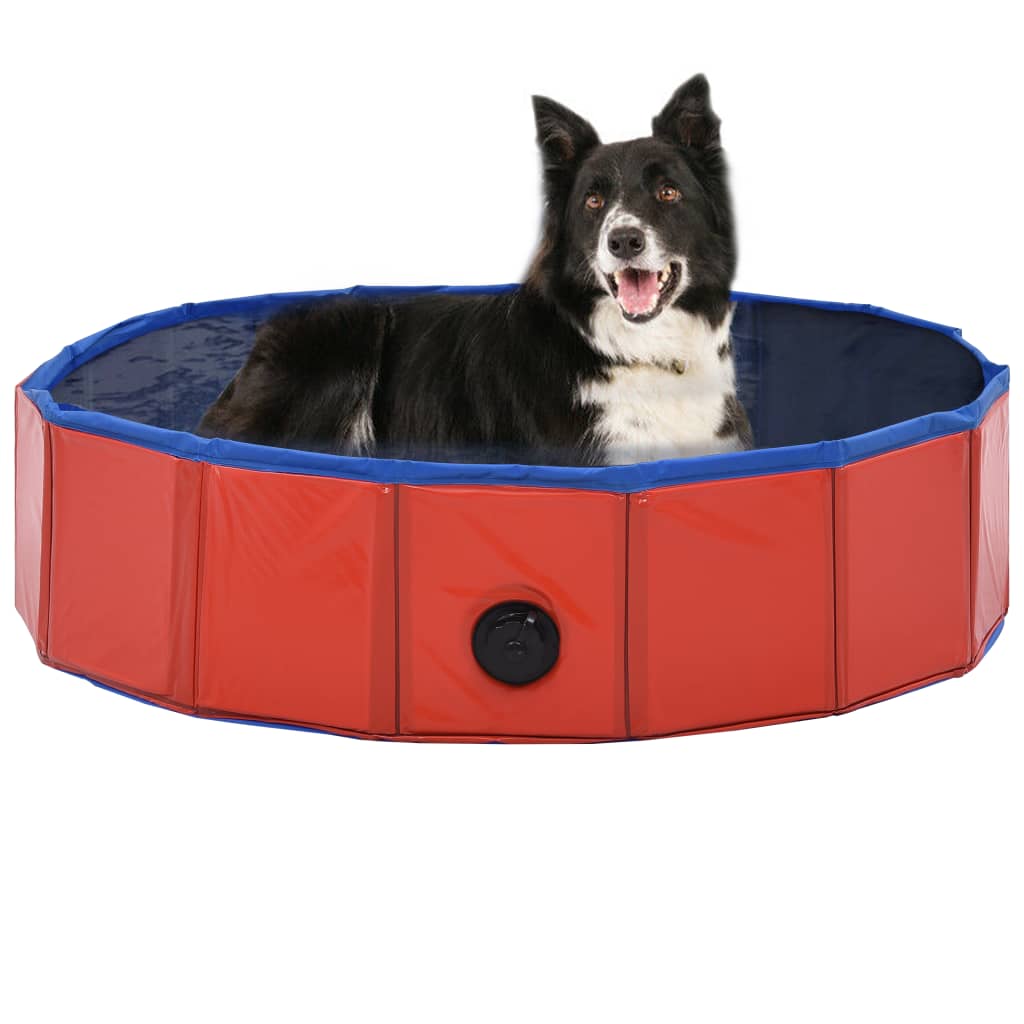 vidaXL Foldable Dog Swimming Pool PVC Animal Pet Supply Red/Blue Multi Sizes-0