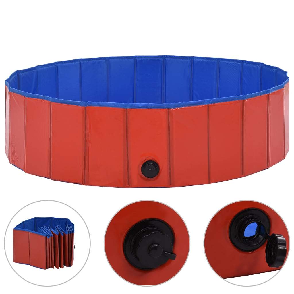 vidaXL Foldable Dog Swimming Pool PVC Animal Pet Supply Red/Blue Multi Sizes-4