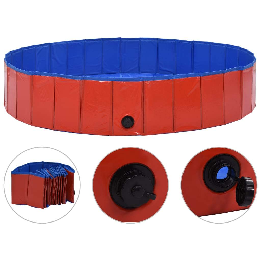 vidaXL Foldable Dog Swimming Pool PVC Animal Pet Supply Red/Blue Multi Sizes-7