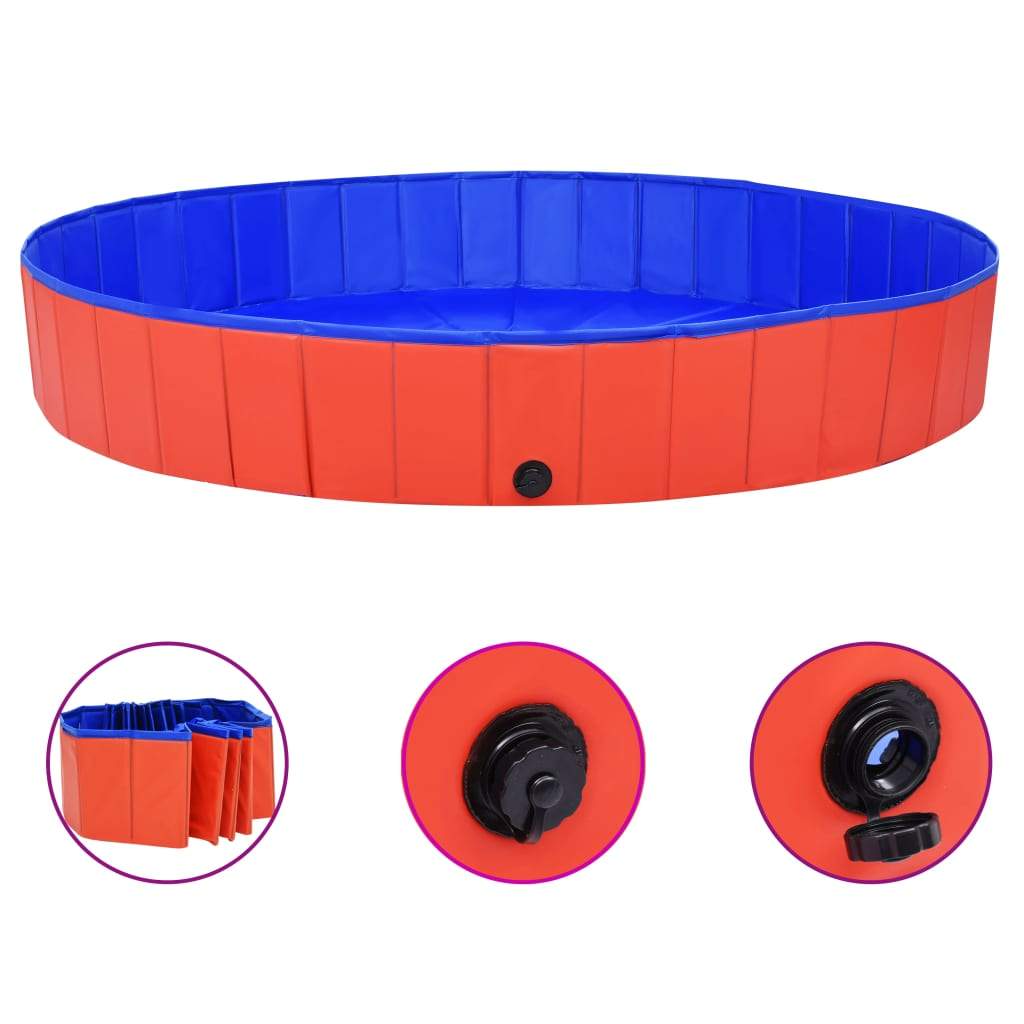 vidaXL Foldable Dog Swimming Pool PVC Animal Pet Supply Red/Blue Multi Sizes-18