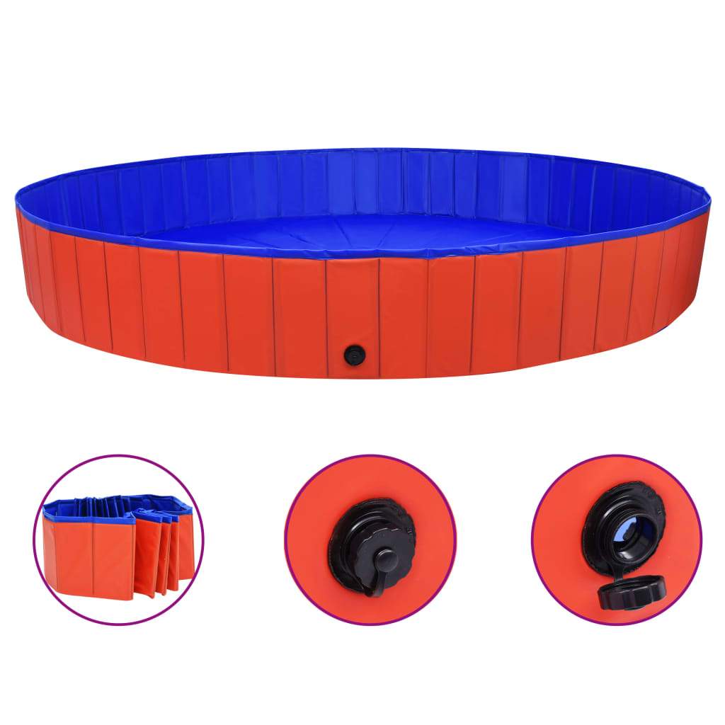 vidaXL Foldable Dog Swimming Pool PVC Animal Pet Supply Red/Blue Multi Sizes-21