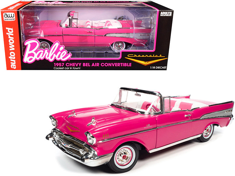 1957 Chevrolet Bel Air Convertible Pink "Barbie" "Silver Screen Machines" 1/18 Diecast Model Car by Auto World-0