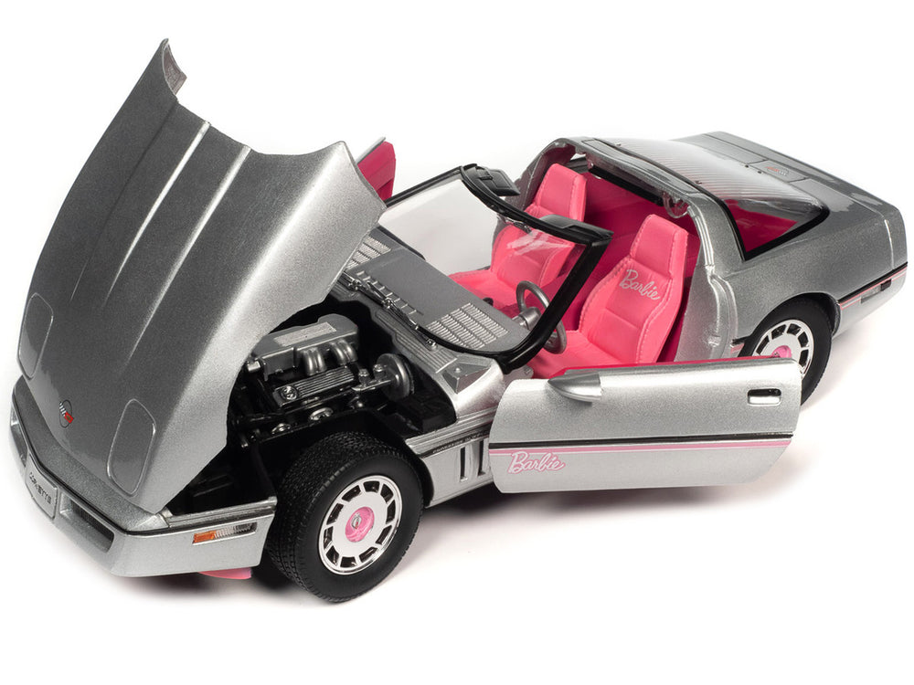 1986 Chevrolet Corvette Convertible Silver Metallic with Pink Interior "Barbie" "Silver Screen Machines" 1/18 Diecast Model Car by Auto World-1