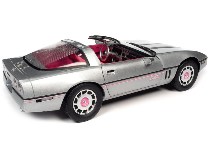 1986 Chevrolet Corvette Convertible Silver Metallic with Pink Interior "Barbie" "Silver Screen Machines" 1/18 Diecast Model Car by Auto World-4