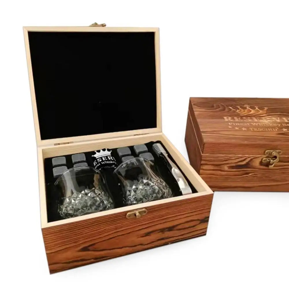 RESERVE 12pc Whiskey Stones & Shot Glass Set with Wooden Gift Box