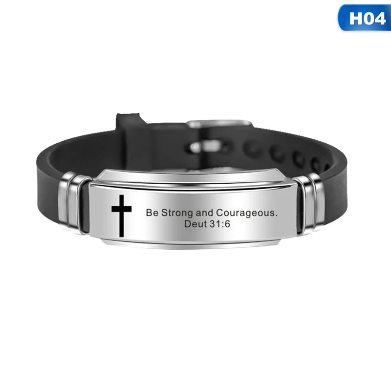 Religious Cross Jesus Scripture Quote Christian Bible Verse Inspiring Faith Leather Bracelets For Men Personalize Gift
