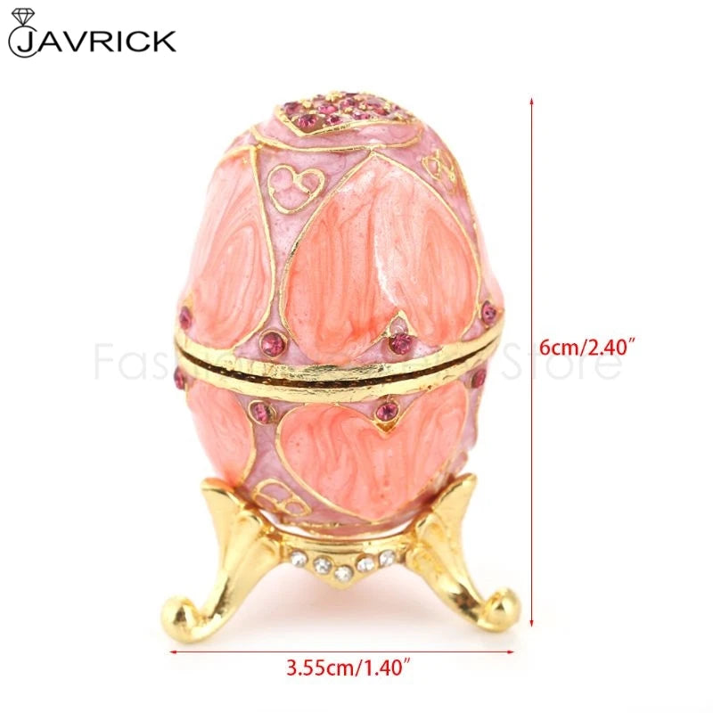 Pink LOVE Heart Faberge-Egg Series Hand Painted Jewelry Trinket Box Unique Gift for Easter Home Decor Collectible