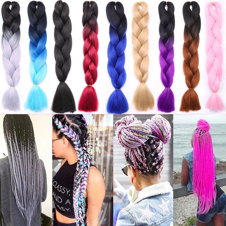 Pink Purple Blue Blonde Color Synthetic Jumbo Braids Ombre Braiding Hair Extension White Women Hair Braiders