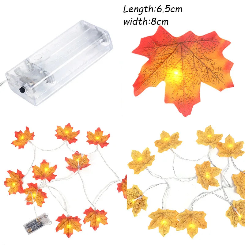 LED Artificial Autumn Maple Leaves Holiday Garland Decor.