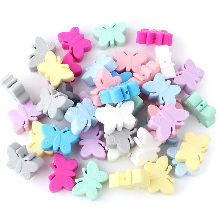Keep&Grow 20pcs Butterfly Silicone beads Cartoon Baby Teethers  BPA Free DIY Baby Stroller Making Beads Baby Teethers