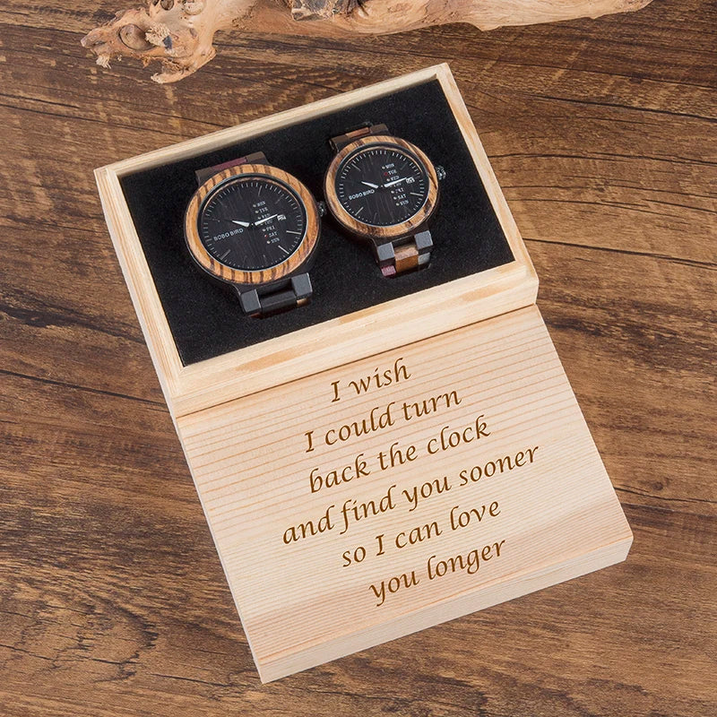 BOBOBIRD Customized Real Wood Couples Quartz Timepiece Set