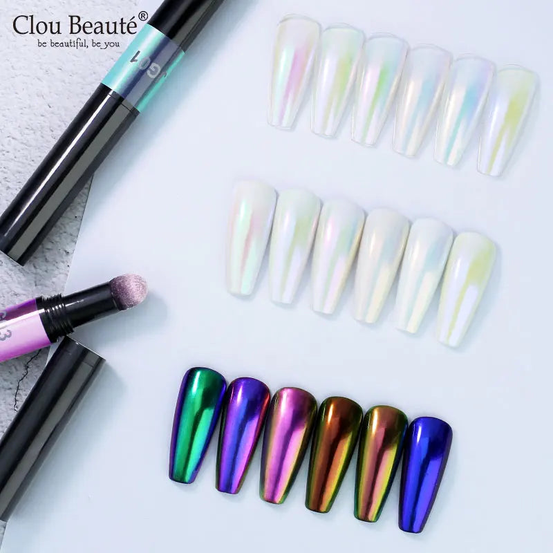Nail Glitter Mirror Powder Air Cushion Pen Holographic Laser Solid Chrome Pigments UV Gel Manicure Tool Nail Art Accessories