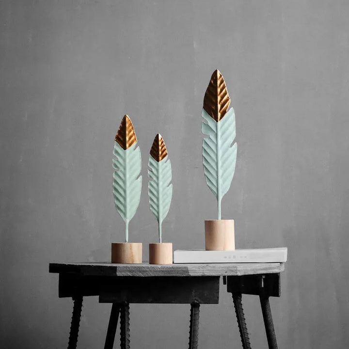 Modern Wood & Iron Feather Table Decorations