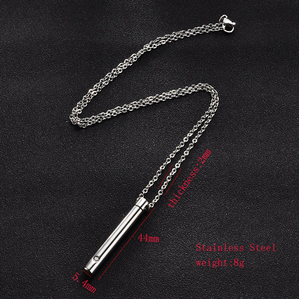 New Arrival Stainless Steel Empty Cremation Urn Pendant Crystal Perfume Bottles Necklace Wholesale 50cm