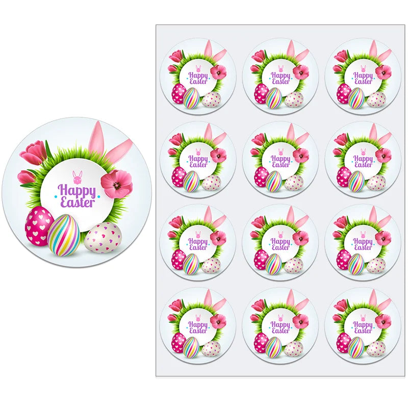 Happy Easter Decor Sticker Egg Rabbit Paper Sticker Labels Easter Cake Baking Party Gift Bag Box Envelope Seal Decoration