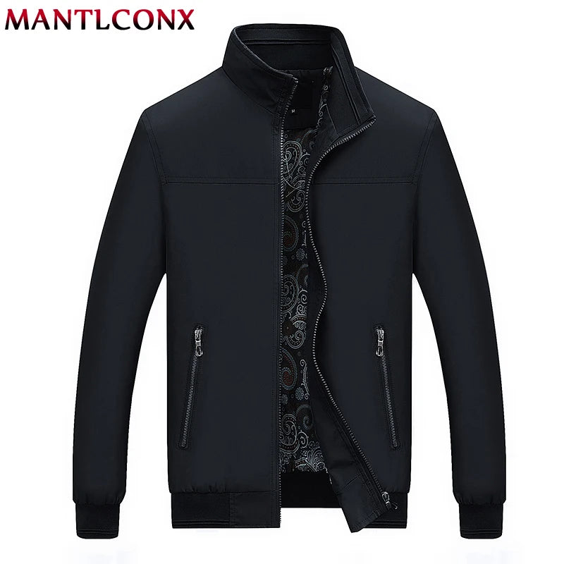 MANTLCONX 2023 New Spring Casual Brand Mens Jackets and Coats Stand Collar Zipper Male Outerwear Men Jacket Black Men's Clothing