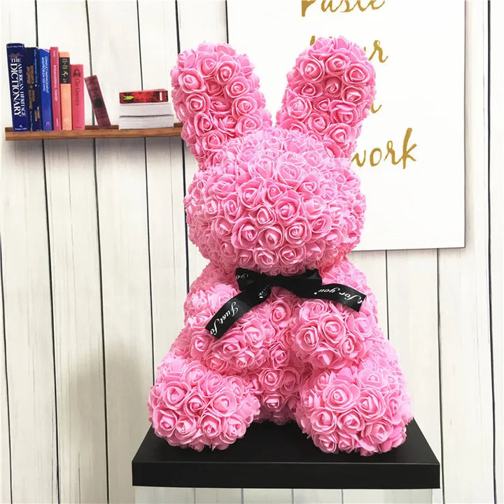 DIY Simulated Rose Gift Rabbit & Gift Box w/Ribbon