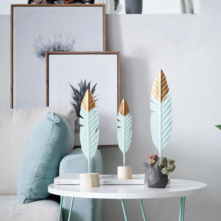 Modern Wood & Iron Feather Table Decorations
