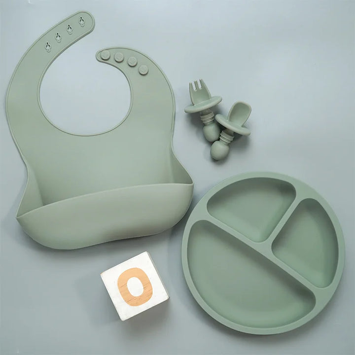 Newborn Stuff Silicone Baby Bibs Food Grade Toddler Silicone Dinner Plate Set Healthy Feeding Training Silicone Spoon For Kids