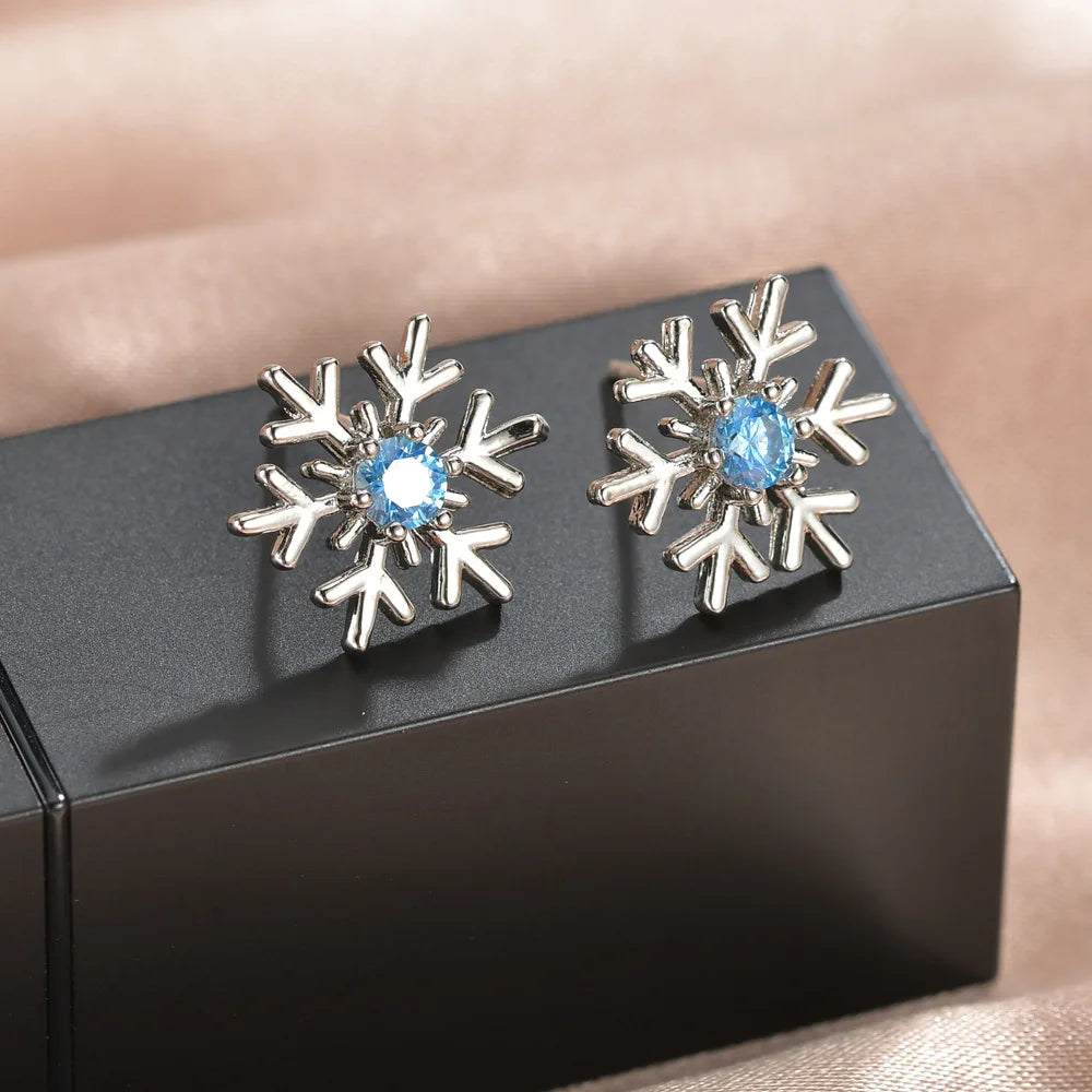 Dainty Crystal Zircon Holiday Snowflake Stud & Drop Charm Earrings