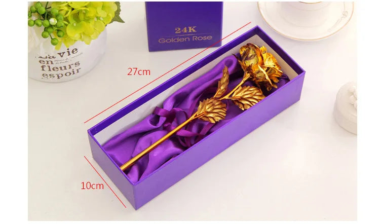 Best Gift For Girlfriend Golden Rose Wedding Decoration Golden Flower Valentine's Day Gift Gold Rose Gold Flower with Box  -15